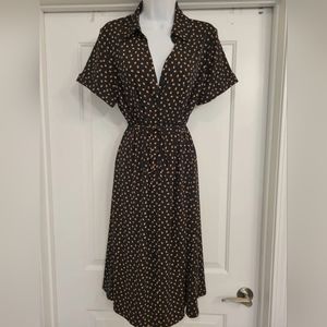 Cynthia Rowley Black Printed Tie Belt Midi Short Sleeve Shirt Dress
